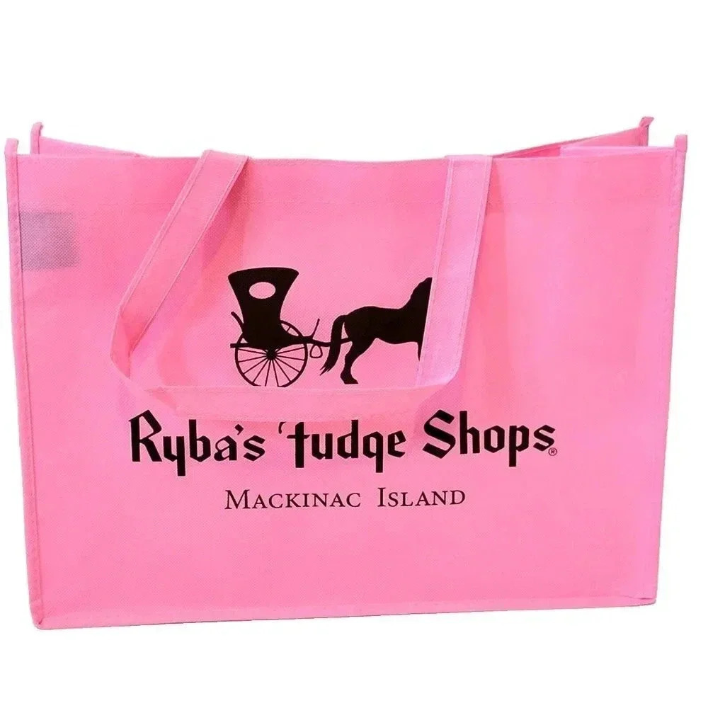 Ryba's Fudge Shops Reusable Bag Tote New Pink 16" x 12" x 6" Mackinac Island MI - Picture 1 of 3